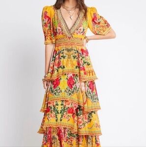 B&S Bohemian Yellow Coastal Cowgirl Maxi Dress Size XL
